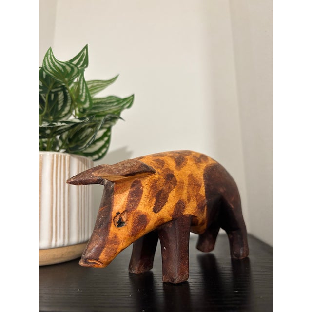 Vintage Hand-Carved Wood Pig Folk Art Sculpture For Sale - Image 4 of 10