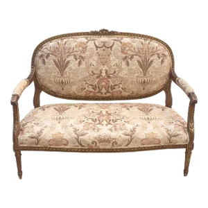 Antique Louis XVI Style Upholstered Gilt Wood Setee
