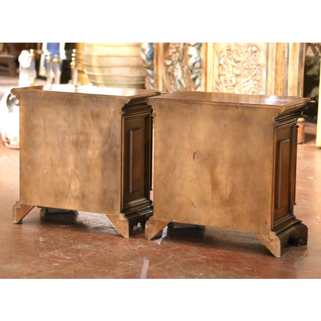 Brown Pair Mid-Century Italian Baroque Walnut Three-Drawer Bedside Tables For Sale - Image 8 of 8