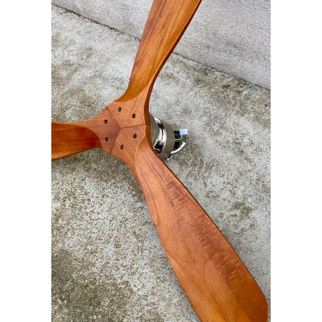 1980s Faro Lantau Brown/Chrome Ceiling Fan with Remote Control, Propeller/Airplane Blade Style, 1980s For Sale - Image 5 of 13