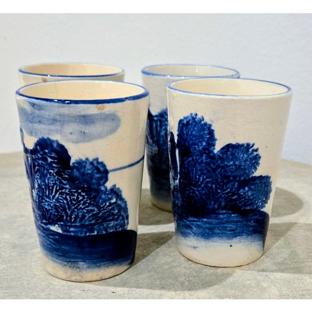 Vintage Delft‑Style Blue & White Windmill Tumblers – Set of 4 For Sale - Image 4 of 7