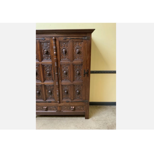 Brown Antique Neo-Gothic Wardrobe with Linen Compartments, 1880 For Sale - Image 8 of 11