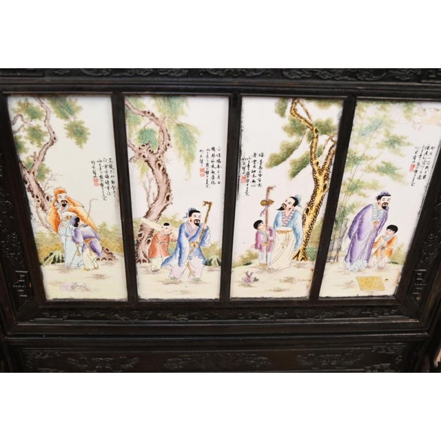 Large Japanese Meiji Porcelain Carved Screen Room Divider For Sale - Image 9 of 11