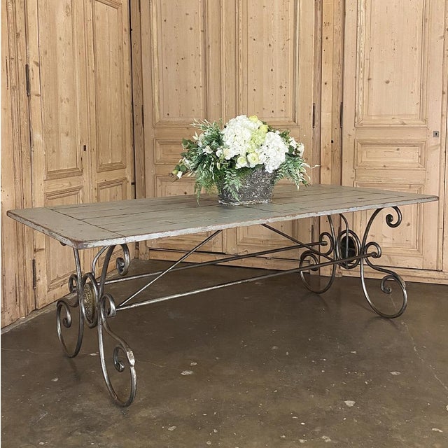 Mid-Century French Painted Oak and Wrought Iron Dining Table For Sale - Image 4 of 13