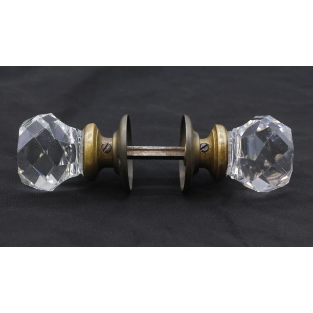 Faceted Antique Collectors Etched Cut Glass Doorknob Set For Sale - Image 4 of 6