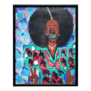 Ike E. Morgan Teal and Blue Toned Abstract Contemporary Portrait of a Lady in a Fro, 1984