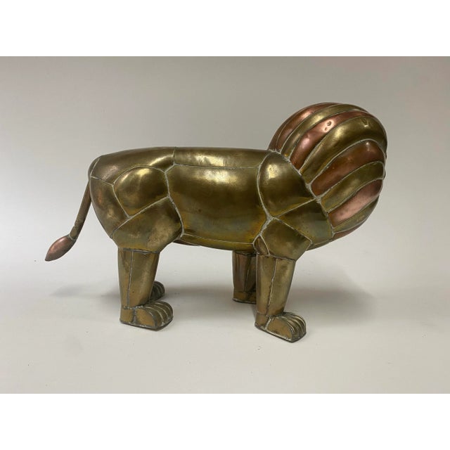 Metal Brass and Copper Lion Sculpture For Sale - Image 7 of 12