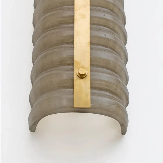 Italian Modern Brass and Smoke Murano Glass Wall Sconces, 2000s, Set of 2 For Sale - Image 4 of 11