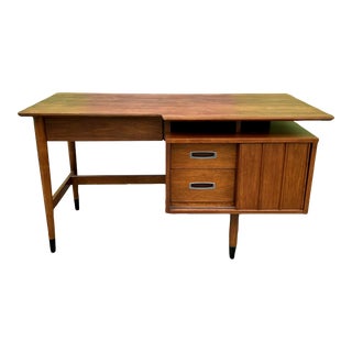 1960s Refinished Hooker Mainline Walnut Wood Desk with Custom Fitted Glass Top For Sale