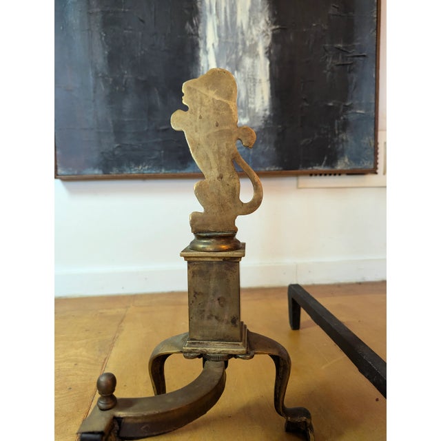 20th Century Brass Lion Andirons - a Pair For Sale - Image 9 of 9