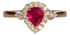Rue Saint-Rustique: Vivid Pear Shaped Natural Ruby and Natural Diamond Ring
