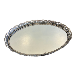Vintage Hollywood Regency Silver Tone Mirrored Vanity Tray