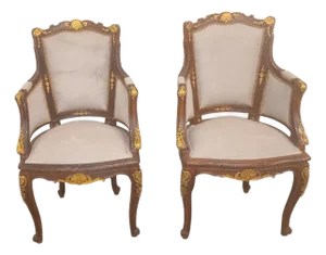Pair of Louis XVI Matching French Parlor Chairs With Bronze Ormolu