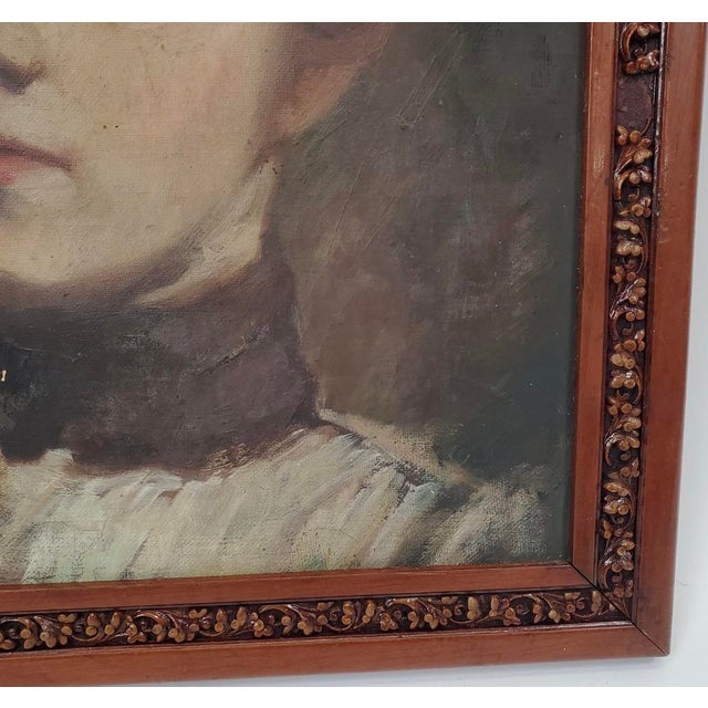 Antique Oil Portrait of a Young Woman For Sale - Image 15 of 18
