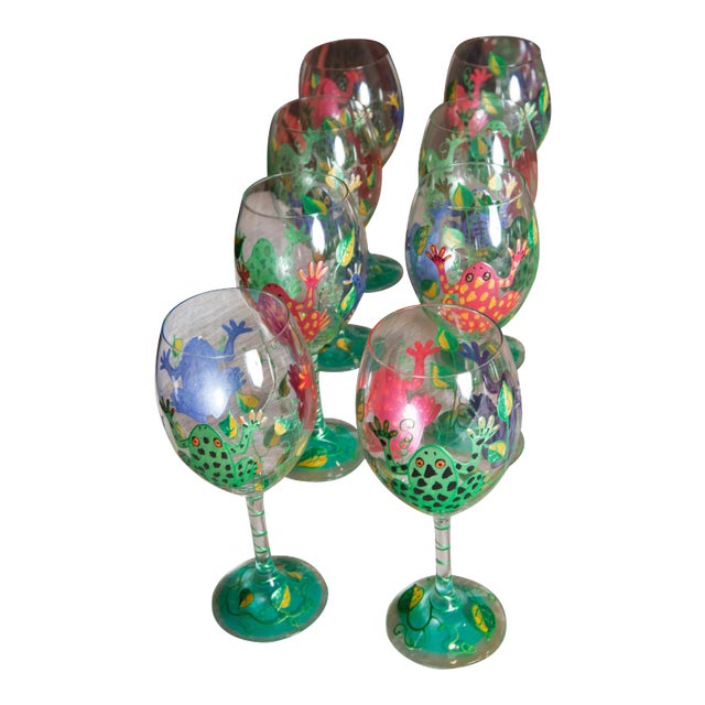 Frog White Wine Glasses - Set of 8 For Sale