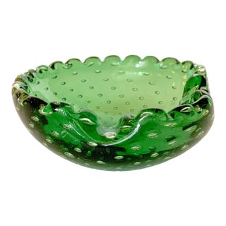Vintage Emerald Green Murano Style Glass Catchall Dish For Sale