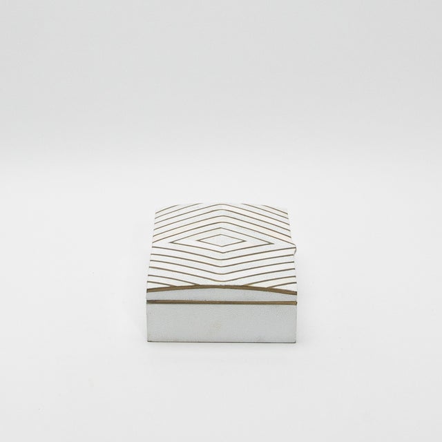 White Set of 3 Shagreen Boxes With Mother of Pearl and Brass Details by R&y Augousti For Sale - Image 8 of 12