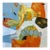 Lee Cox "Streetside Boquets" Acrylic on Canvas, Small Framed Abstract Collage Painting in Blue, 2025 For Sale