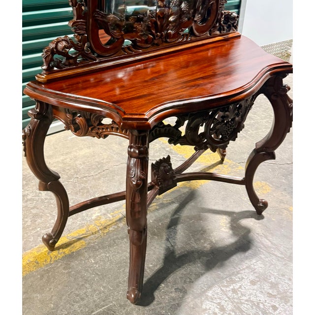 Burnt Umber 1970s French Rococo Style Mahogany Console Table For Sale - Image 8 of 12