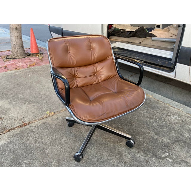 Vintage Charles Pollock for Knoll Brown Leather Desk Chair For Sale - Image 9 of 18