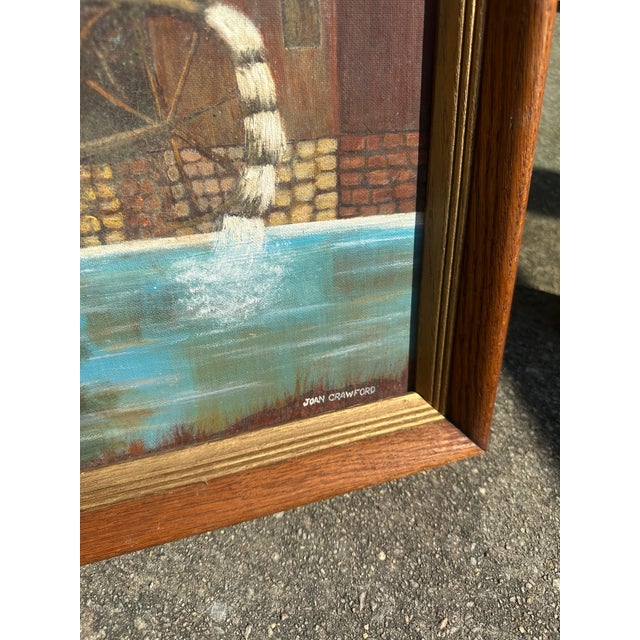 Blue 1990s Watermill and House Waterside Landscape Painting, Signed by the Artist, Framed For Sale - Image 8 of 10