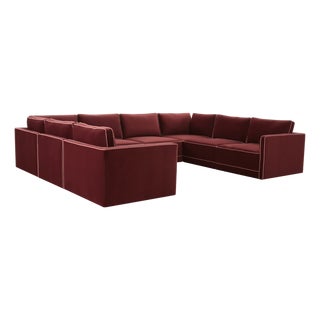 Willow Berry Red with Mauve Piping Modular 8-Piece Performance Velvet Large U Sectional For Sale
