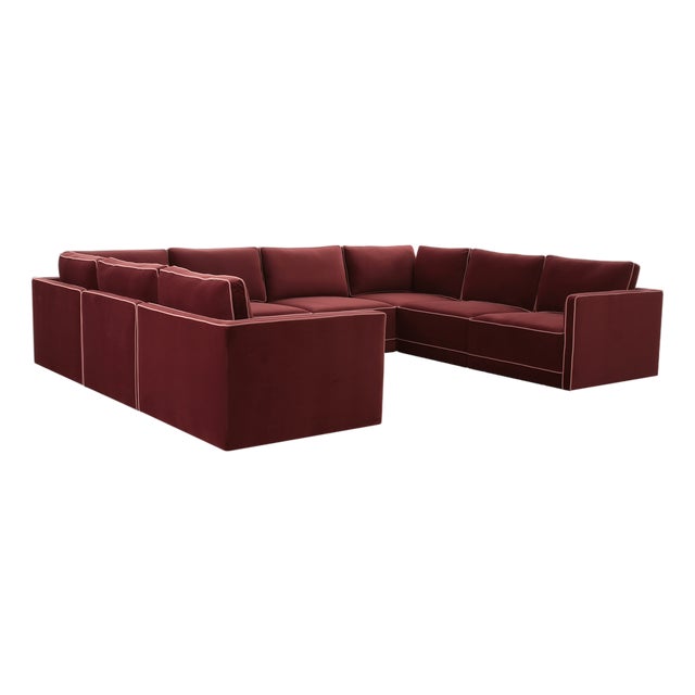 Willow Berry Red with Mauve Piping Modular 8-Piece Performance Velvet Large U Sectional For Sale