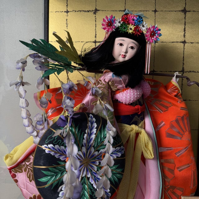 Black Japanese Buyō Doll in Glass Display Case, 1961, Set of 2 For Sale - Image 8 of 14