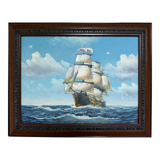 K.Dossi Original Sailing Ship Oil Painting, Nautical Seascape, Maritime Art For Sale