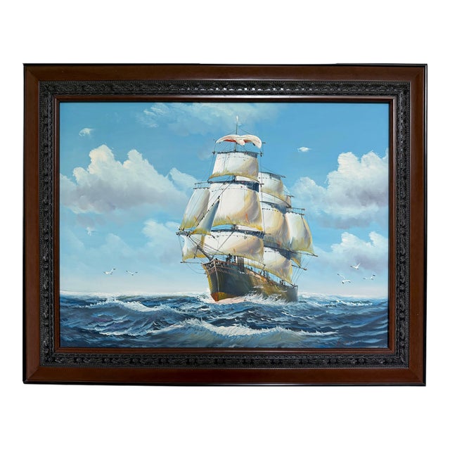 K.Dossi Original Sailing Ship Oil Painting, Nautical Seascape, Maritime Art For Sale