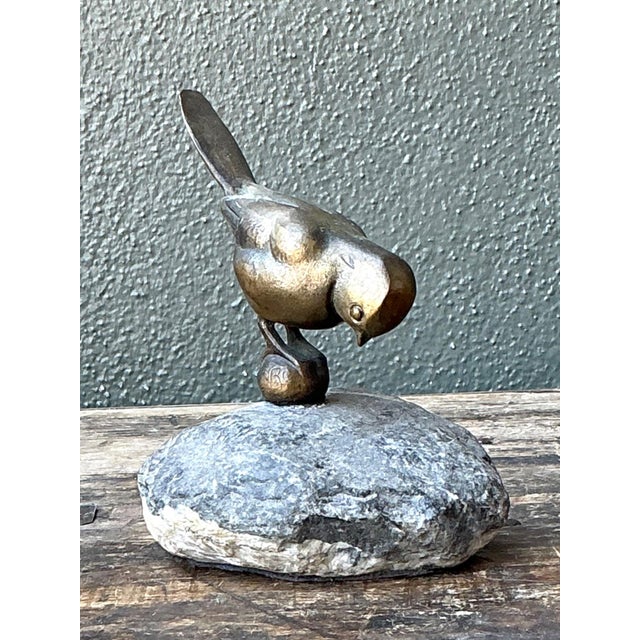 Vintage Bronze Bird Sculpture on Stone Base For Sale - Image 14 of 14