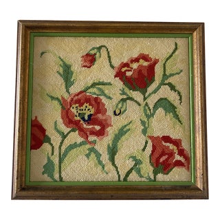 Vintage Framed Floral Needlepoint Art For Sale