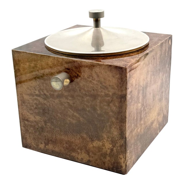 1950s Mid-Century Brown Parchment Ice Bucket, Aldo Tura, Italy For Sale