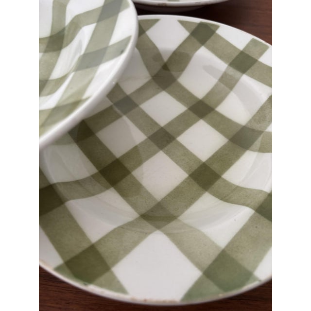 Vintage Square Green Earthenware Tablecloth Soup Plates from Moulin des Loups, Set of 6 For Sale - Image 3 of 7