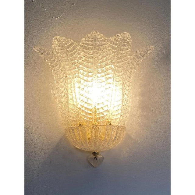 Venetian Transparent Graniglia Leaf Murano Glass Wall Sconces by Simoeng, Set of 2 For Sale - Image 11 of 12