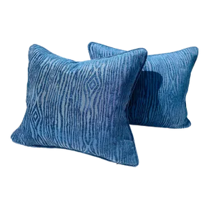 Contemporary Royal Blue Faux Bois Chenille Lumbar Pillows- a Pair.
