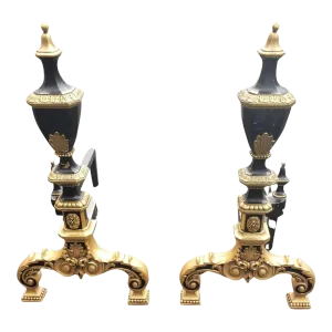 1908 Signed Wm. H. Jackson Gilt Bronze Ornate Andirons , a Pair