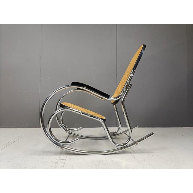 Vintage Chrome and Rattan Rocking Chair, 1960s For Sale - Image 6 of 11