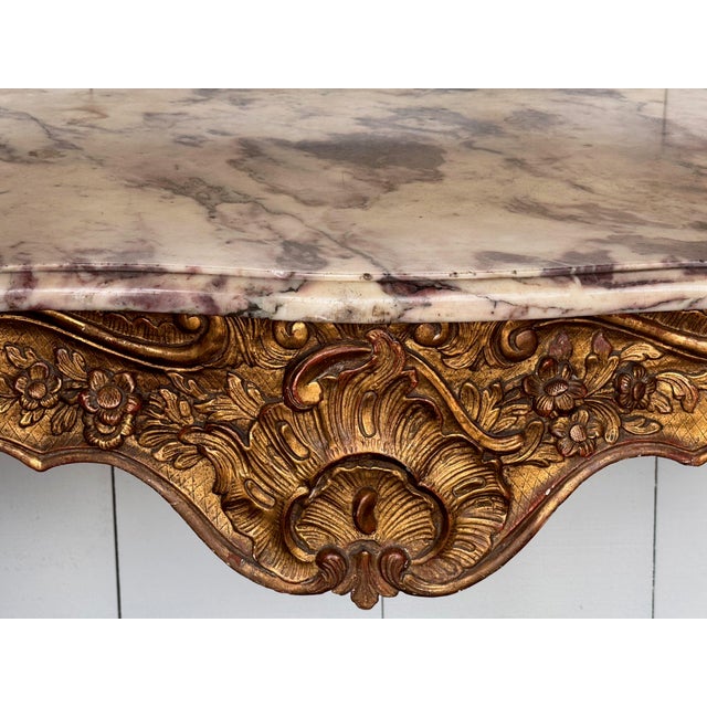 18th Century 18th Century Italian Giltwood Console With Shaped Marble Top For Sale - Image 5 of 13