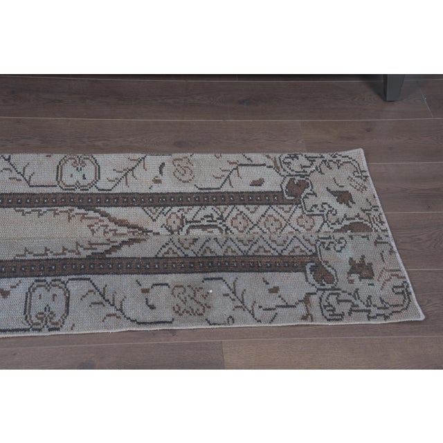 1970s Vintage Handwoven Turkish Runner - Neutral Cream & Brown Striped Rug For Sale - Image 9 of 9