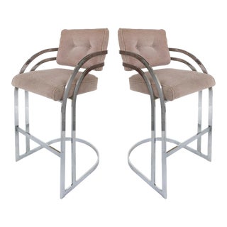 Milo Baughman Stainless Steel Bar Stools for Dia -A Pair For Sale