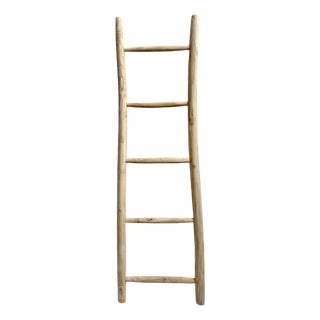 Organic Modern Teak Raw Wood Display Ladder For Sale