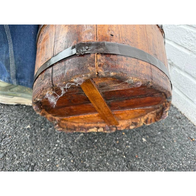 Farmhouse Antique Farmhouse Rustic Style Solid Wood Bucket With Arched Handle For Sale - Image 3 of 15