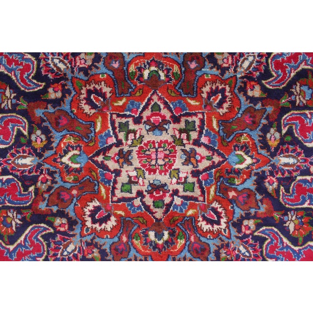1980s Art Noueau Persian Red/Blue Wool Rug - 9'7'' X 12'11'' For Sale - Image 5 of 10