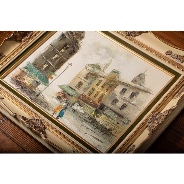 Vintage Impressionist European Street Scene Oil Painting in Ornate Gilt Frame For Sale - Image 11 of 12