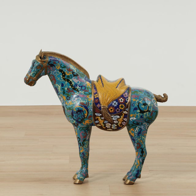 Chinese Pair of Vintage Chinese Cloisonne Horses For Sale - Image 3 of 18