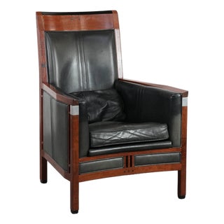 Art Deco Decoforma Series Armchair in Black Cowhide and Wood For Sale