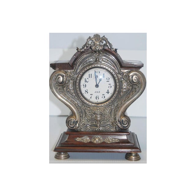 Metal Table Alarm Clock in Rosewood with Silver Applications For Sale - Image 7 of 7