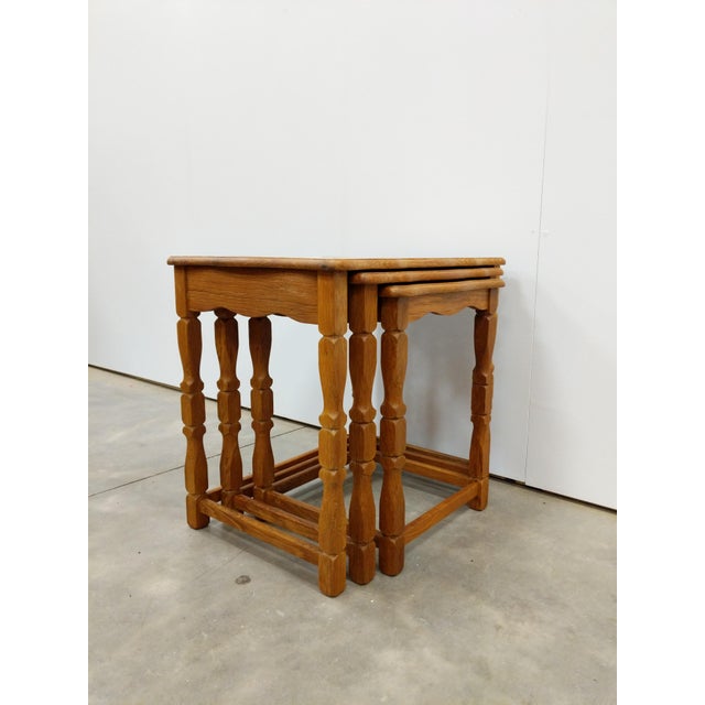 Set of authentic vintage mid century Danish / Scandinavian oak and tile nesting tables. This set is in excellent condition...