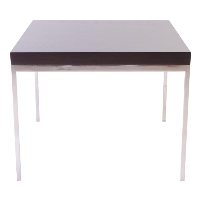 Florence Knoll Walnut Wood With Solid Chrome Legs Modernist Side Table For Sale
